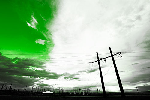 Cloud Clash Sunset Beyond Electrical Substation (Green Tone Photo)