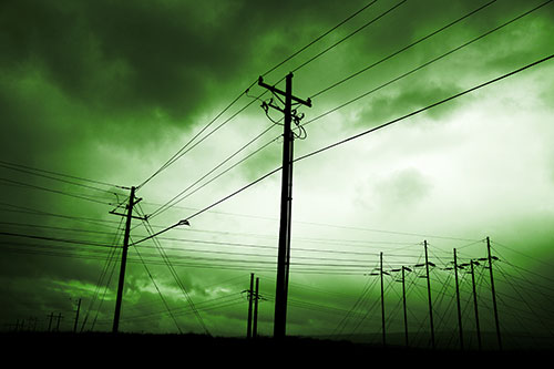 Crossing Powerlines Beneath Rainstorm (Green Tone Photo)