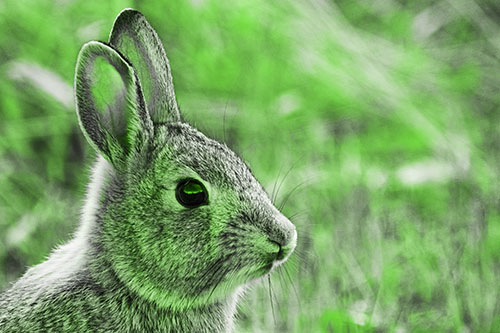 Curious Bunny Rabbit Looking Sideways (Green Tone Photo)