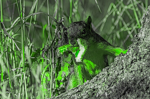 Curious Pizza Crust Squirrel (Green Tone Photo)