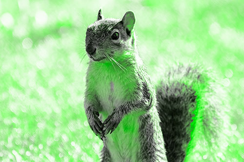 Curious Squirrel Standing On Hind Legs (Green Tone Photo)