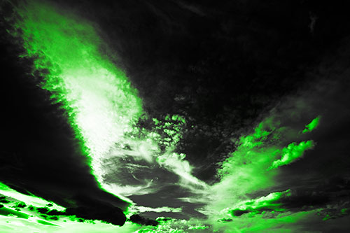 Curving Black Charred Sunset Clouds (Green Tone Photo)