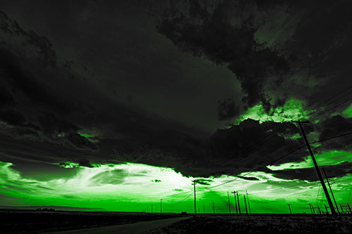 Dark Cloud Powerline Sunset (Green Tone Photo)