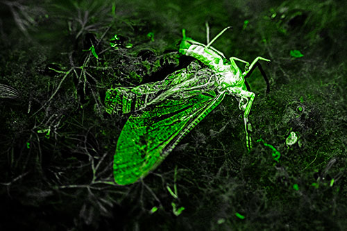 Dead Mayfly Rests Among Shallow Shore (Green Tone)