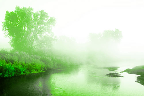 Dense Fog Blankets Distant River Bend (Green Tone Photo)