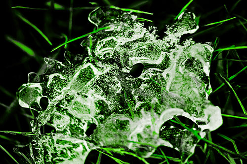 Dismayed Ice Dragon Face Frozen Among Piercing Grass Blades (Green Tone)