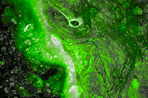 Distressed Oil Face Swirling Among Rocky Shore (Green Tone)