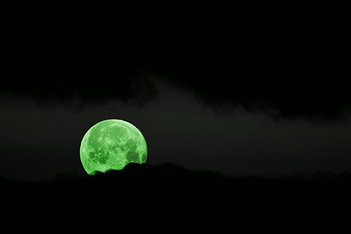 Easter Morning Moon Peeking Through Clouds (Green Tone)