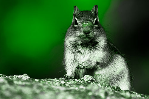 Eye Contact With Wild Ground Squirrel (Green Tone Photo)