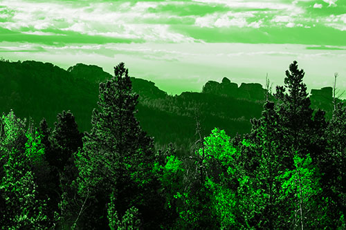 Fall Colors Emerge Infront Of Mountain Range (Green Tone Photo)