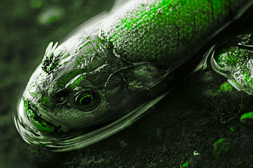 Fly Feasts Among Freshwater Whitefish Eyeball (Green Tone Photo)