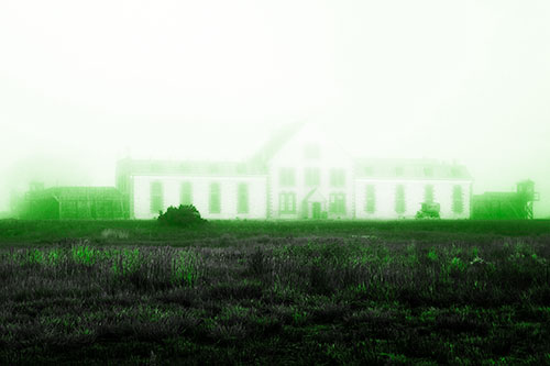 Fog Engulfs Historic State Penitentiary (Green Tone Photo)
