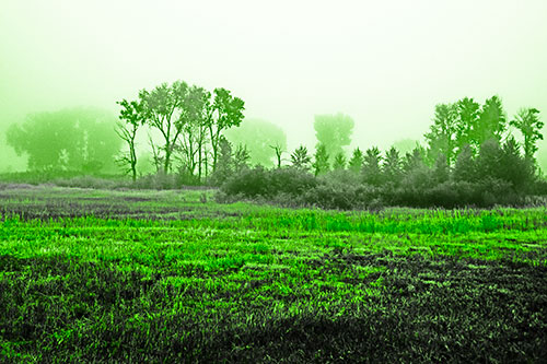 Fog Lingers Beyond Tree Clusters (Green Tone Photo)