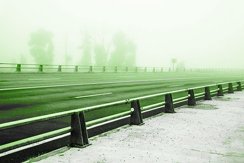 Fog Surrounds Deserted Sidewalk Roadway (Green Tone Photo)
