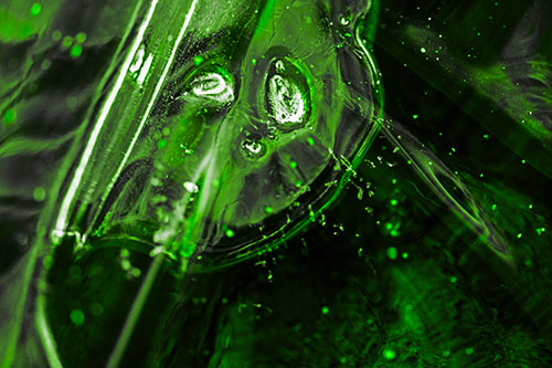 Frozen Unhappy Frowning Distorted River Ice Face (Green Tone Photo)