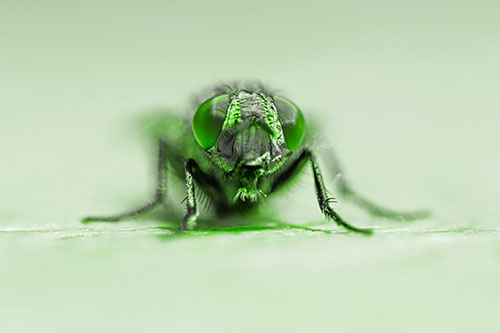 Glistening Cluster Fly Sticking Tongue Out (Green Tone)