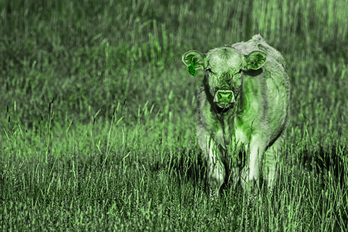 Grass Chewing Cow Spots Intruder (Green Tone Photo)