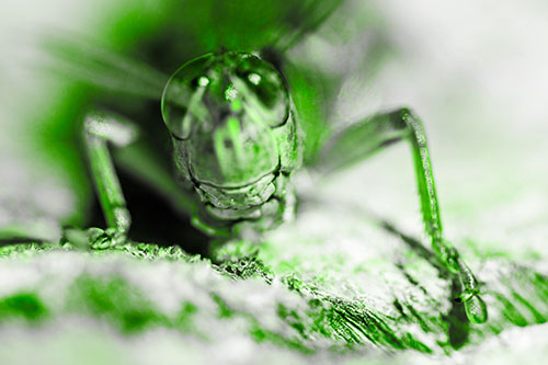 Grasshopper Smiles Among Tree Stump (Green Tone Photo)