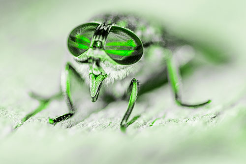 Happy Horse Fly Sticking Out Tongue Among Sunlight (Green Tone)