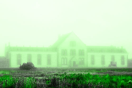 Heavy Fog Consumes State Penitentiary (Green Tone Photo)