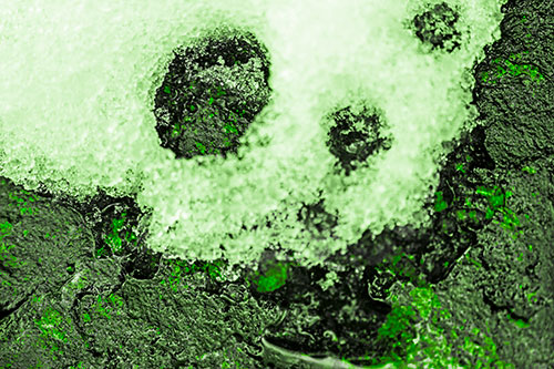 Ice Skull Snow Face Melting Atop Rock (Green Tone)