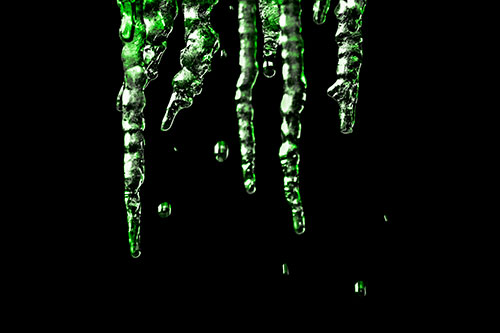 Jagged Melting Icicles Dripping Water (Green Tone Photo)