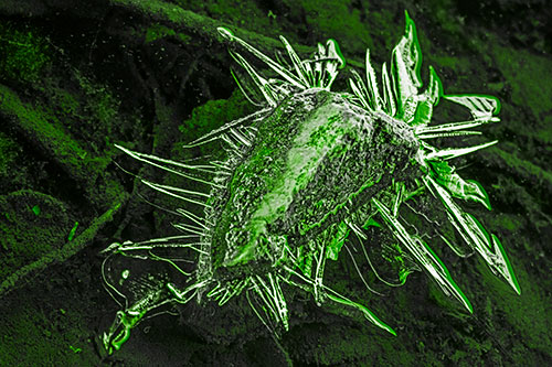 Jagged Spiked Ice Surrounds Water Submerged Rock (Green Tone)