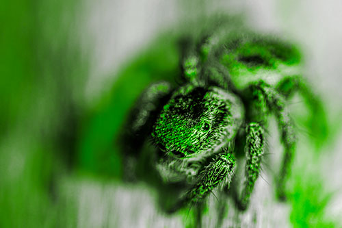 Jumping Spider Makes Eye Contact (Green Tone Photo)