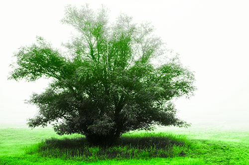 Lone Tree Standing Among Fog (Green Tone Photo)