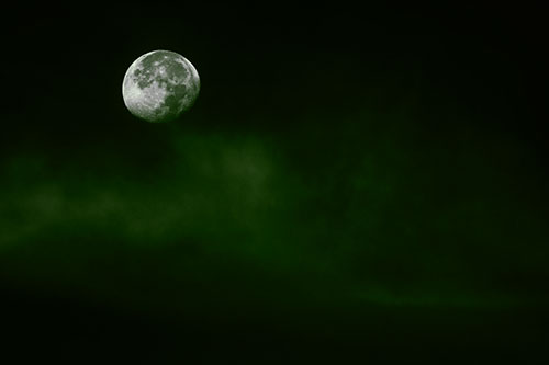 Moon Begins Descent Beyond Faint Mist Cloud (Green Tone Photo)