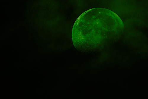 Moon Descending Among Faint Clouds (Green Tone Photo)