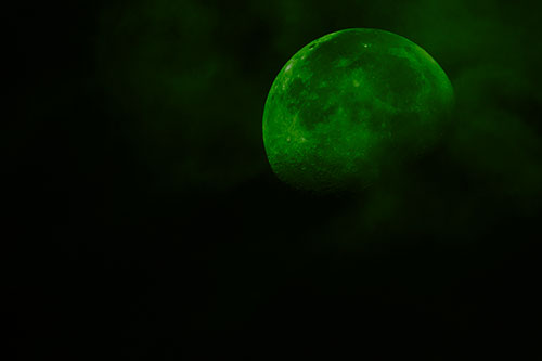 Moon Descending Among Faint Clouds (Green Tone Photo)