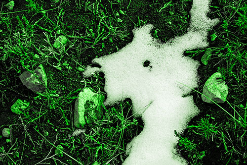 Peering Humanoid Snow Face Creature Among Rocks (Green Tone)
