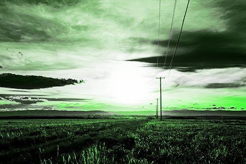 Powerline Prairie To Peak Sunset (Green Tone Photo)