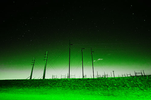 Powerlines Among The Night Stars (Green Tone Photo)