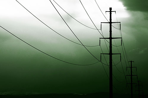 Powerlines Receding Into Thunderstorm (Green Tone Photo)