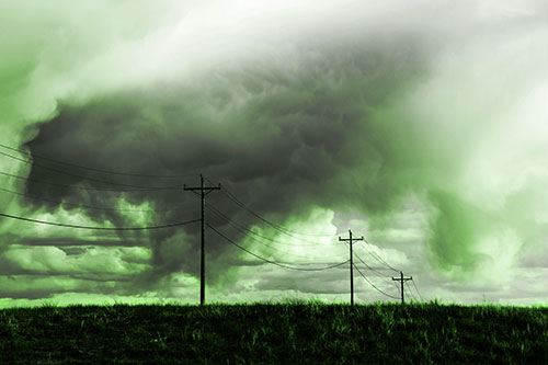 Rainstorm Clouds Twirl Beyond Powerlines (Green Tone)