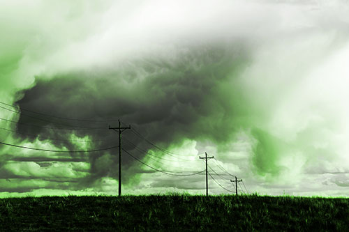 Rainstorm Clouds Twirl Beyond Powerlines (Green Tone Photo)