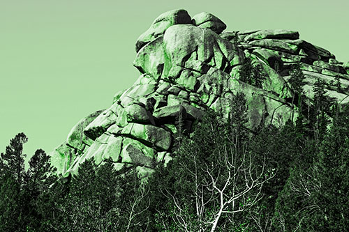 Rock Formations Rising Above Treeline (Green Tone Photo)