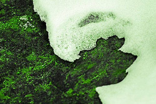Screaming Snow Face Slowly Melting Atop Rock Surface (Green Tone Photo)