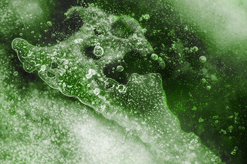Screaming Submerged Bubble Face Creature Among Icy River (Green Tone)