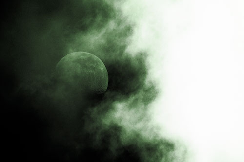Smearing Mist Clouds Consume Moon (Green Tone Photo)