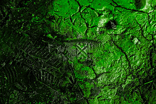 Soggy Cracked Mud Face Smirking (Green Tone Photo)
