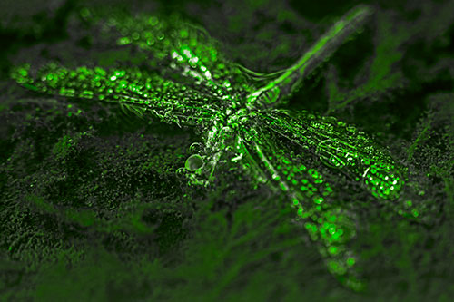 Soggy Dead Dragonfly Floating Atop Algae (Green Tone Photo)