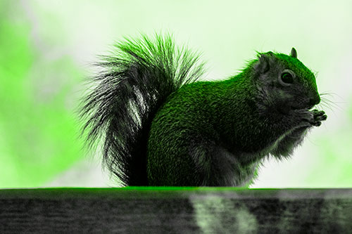 Squirrel Nibbles Breakfast Atop Concrete Skatepark (Green Tone)