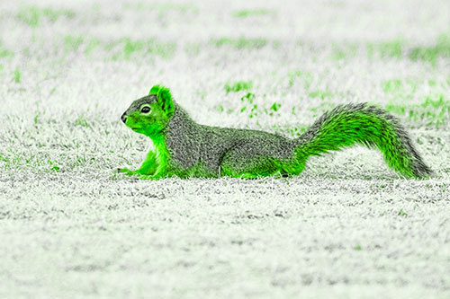 Tail Wagging Squirrel Sitting Among Dead Grass (Green Tone)