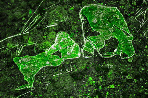 Translucent Frozen Big Eyed Alien Ice Bubble Figure Atop River (Green Tone Photo)