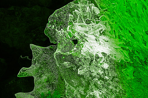 Two Faced Optical Illusion Ice Face Hanging Above River (Green Tone)