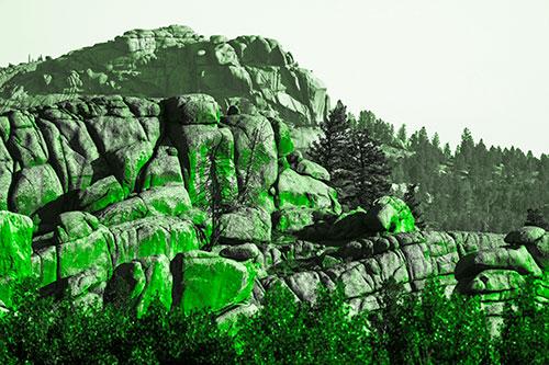 Two Towering Rock Formation Mountains (Green Tone Photo)