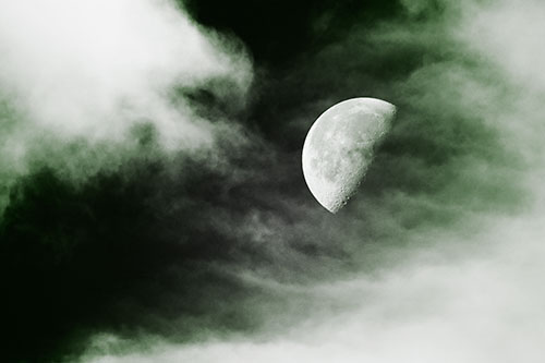 Upside Down Creature Cloud Moon Gazing (Green Tone)